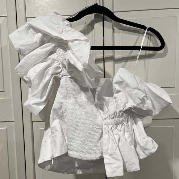 Zara one shoulder ruffle Poplin‎ top size small NWT - Picture 12 of 13